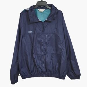 Columbia Packable Windbreaker Rain Jacket Mens XL Dark Blue Hooded Lightweight
